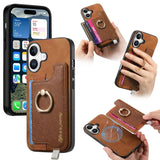 Retro Magsafe Cross Leather Ring Holder Card Bag Phone Case, For iPhone 17, For iPhone Air, For iPhone 16 Pro Max, For iPhone 16 Pro, For iPhone 16 Plus, For iPhone 16