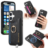 Retro Magsafe Cross Leather Ring Holder Card Bag Phone Case, For iPhone 17, For iPhone Air, For iPhone 16 Pro Max, For iPhone 16 Pro, For iPhone 16 Plus, For iPhone 16