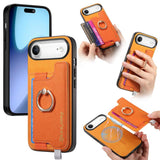 Retro Magsafe Cross Leather Ring Holder Card Bag Phone Case, For iPhone 17, For iPhone Air, For iPhone 16 Pro Max, For iPhone 16 Pro, For iPhone 16 Plus, For iPhone 16