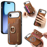Retro Magsafe Cross Leather Ring Holder Card Bag Phone Case, For iPhone 17, For iPhone Air, For iPhone 16 Pro Max, For iPhone 16 Pro, For iPhone 16 Plus, For iPhone 16
