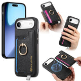 Retro Magsafe Cross Leather Ring Holder Card Bag Phone Case, For iPhone 17, For iPhone Air, For iPhone 16 Pro Max, For iPhone 16 Pro, For iPhone 16 Plus, For iPhone 16