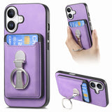 Retro Folding Ring Holder Card Bag MagSafe Phone Case, For iPhone 17, For iPhone Air, For iPhone 16 Pro Max, For iPhone 16 Pro, For iPhone 16 Plus, For iPhone 16