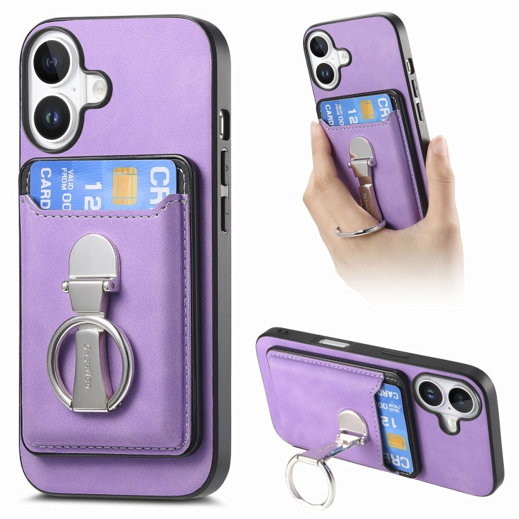 Retro Folding Ring Holder Card Bag MagSafe Phone Case, For iPhone 17, For iPhone Air, For iPhone 16 Pro Max, For iPhone 16 Pro, For iPhone 16 Plus, For iPhone 16