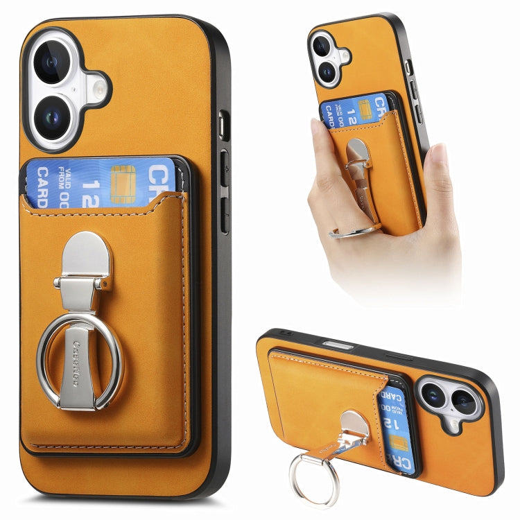 Retro Folding Ring Holder Card Bag MagSafe Phone Case, For iPhone 17, For iPhone Air, For iPhone 16 Pro Max, For iPhone 16 Pro, For iPhone 16 Plus, For iPhone 16