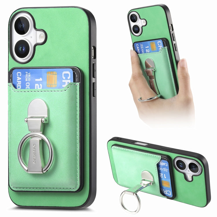 Retro Folding Ring Holder Card Bag MagSafe Phone Case, For iPhone 17, For iPhone Air, For iPhone 16 Pro Max, For iPhone 16 Pro, For iPhone 16 Plus, For iPhone 16