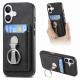 Retro Folding Ring Holder Card Bag MagSafe Phone Case, For iPhone 17, For iPhone Air, For iPhone 16 Pro Max, For iPhone 16 Pro, For iPhone 16 Plus, For iPhone 16