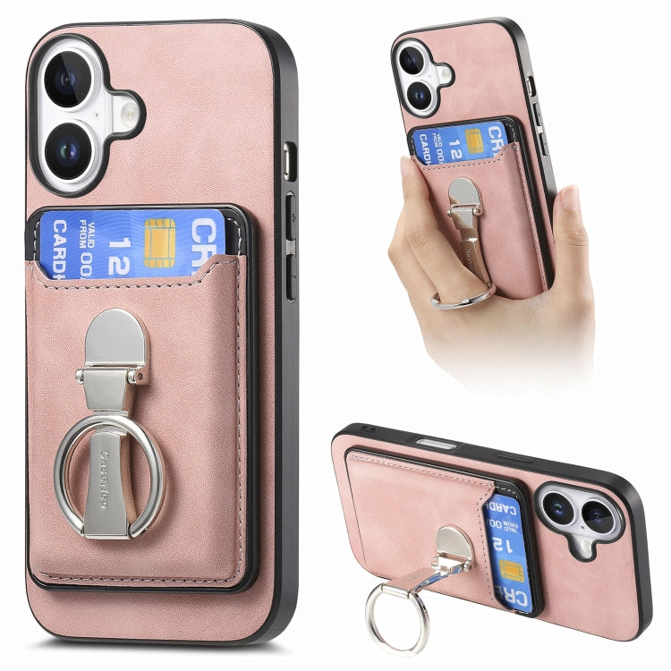 Retro Folding Ring Holder Card Bag MagSafe Phone Case, For iPhone 17, For iPhone Air, For iPhone 16 Pro Max, For iPhone 16 Pro, For iPhone 16 Plus, For iPhone 16