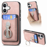 Retro Folding Ring Holder Card Bag MagSafe Phone Case, For iPhone 17, For iPhone Air, For iPhone 16 Pro Max, For iPhone 16 Pro, For iPhone 16 Plus, For iPhone 16