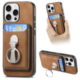 Retro Folding Ring Holder Card Bag MagSafe Phone Case, For iPhone 17, For iPhone Air, For iPhone 16 Pro Max, For iPhone 16 Pro, For iPhone 16 Plus, For iPhone 16