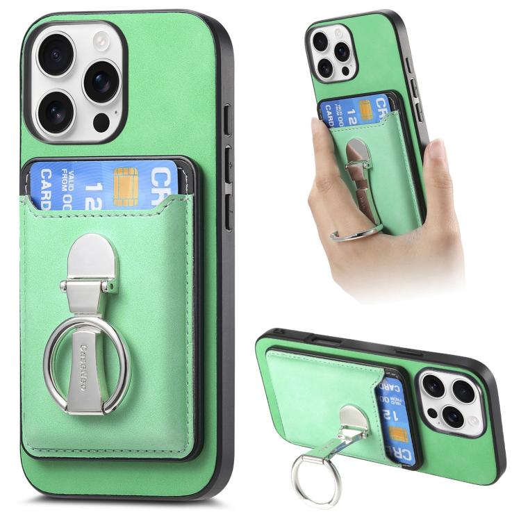 Retro Folding Ring Holder Card Bag MagSafe Phone Case, For iPhone 17, For iPhone Air, For iPhone 16 Pro Max, For iPhone 16 Pro, For iPhone 16 Plus, For iPhone 16