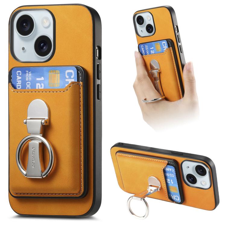 Retro Folding Ring Holder Card Bag MagSafe Phone Case, For iPhone 15 Pro Max, For iPhone 15 Pro, For iPhone 15 Plus, For iPhone 15, For iPhone 14 Plus, For iPhone 14