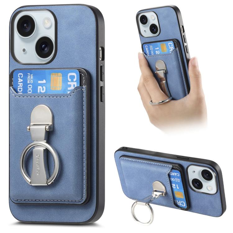 Retro Folding Ring Holder Card Bag MagSafe Phone Case, For iPhone 15 Pro Max, For iPhone 15 Pro, For iPhone 15 Plus, For iPhone 15, For iPhone 14 Plus, For iPhone 14
