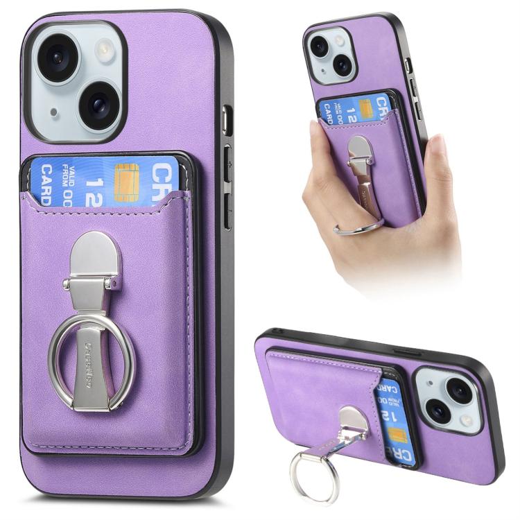 Retro Folding Ring Holder Card Bag MagSafe Phone Case, For iPhone 15 Pro Max, For iPhone 15 Pro, For iPhone 15 Plus, For iPhone 15, For iPhone 14 Plus, For iPhone 14