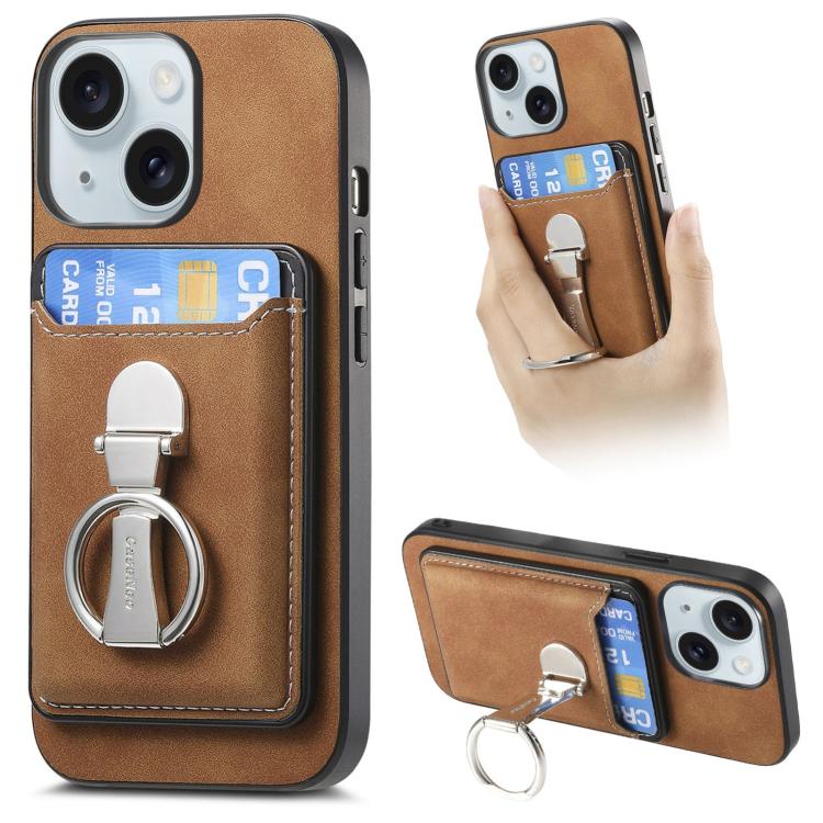 Retro Folding Ring Holder Card Bag MagSafe Phone Case, For iPhone 15 Pro Max, For iPhone 15 Pro, For iPhone 15 Plus, For iPhone 15, For iPhone 14 Plus, For iPhone 14