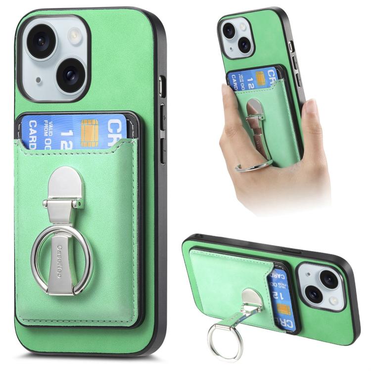 Retro Folding Ring Holder Card Bag MagSafe Phone Case, For iPhone 15 Pro Max, For iPhone 15 Pro, For iPhone 15 Plus, For iPhone 15, For iPhone 14 Plus, For iPhone 14