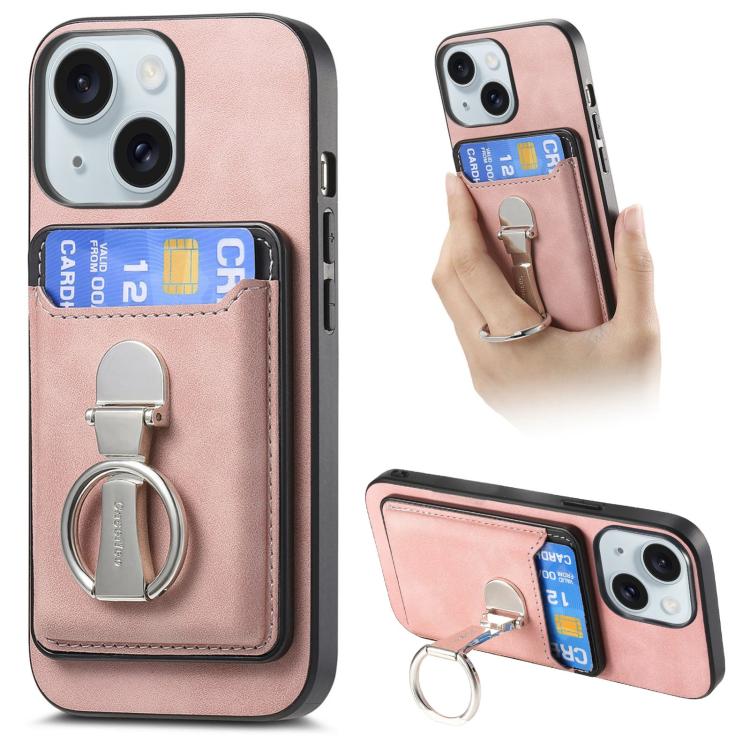 Retro Folding Ring Holder Card Bag MagSafe Phone Case, For iPhone 15 Pro Max, For iPhone 15 Pro, For iPhone 15 Plus, For iPhone 15, For iPhone 14 Plus, For iPhone 14