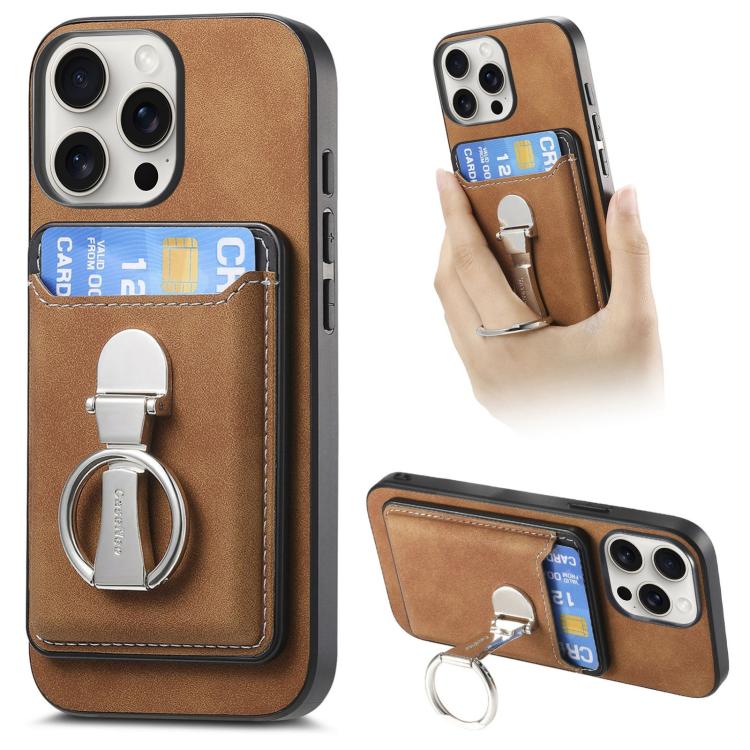 Retro Folding Ring Holder Card Bag MagSafe Phone Case, For iPhone 15 Pro Max, For iPhone 15 Pro, For iPhone 15 Plus, For iPhone 15, For iPhone 14 Plus, For iPhone 14