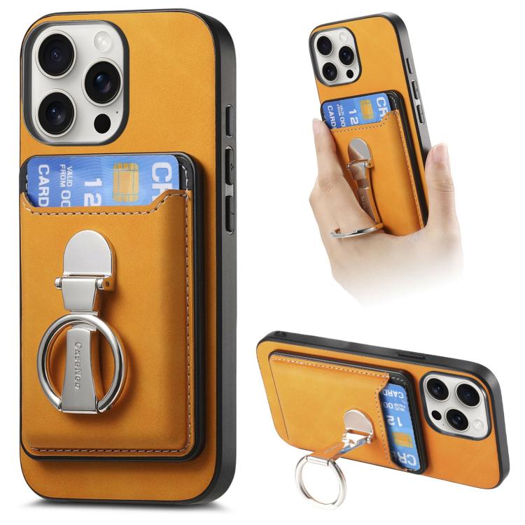 Retro Folding Ring Holder Card Bag MagSafe Phone Case, For iPhone 15 Pro Max, For iPhone 15 Pro, For iPhone 15 Plus, For iPhone 15, For iPhone 14 Plus, For iPhone 14