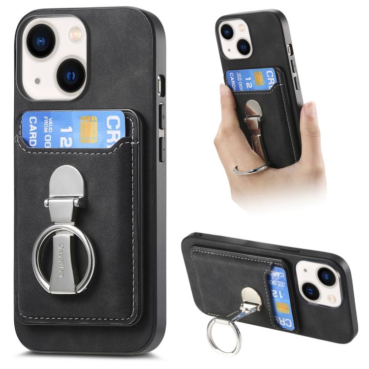 Retro Folding Ring Holder Card Bag MagSafe Phone Case, For iPhone 15 Pro Max, For iPhone 15 Pro, For iPhone 15 Plus, For iPhone 15, For iPhone 14 Plus, For iPhone 14
