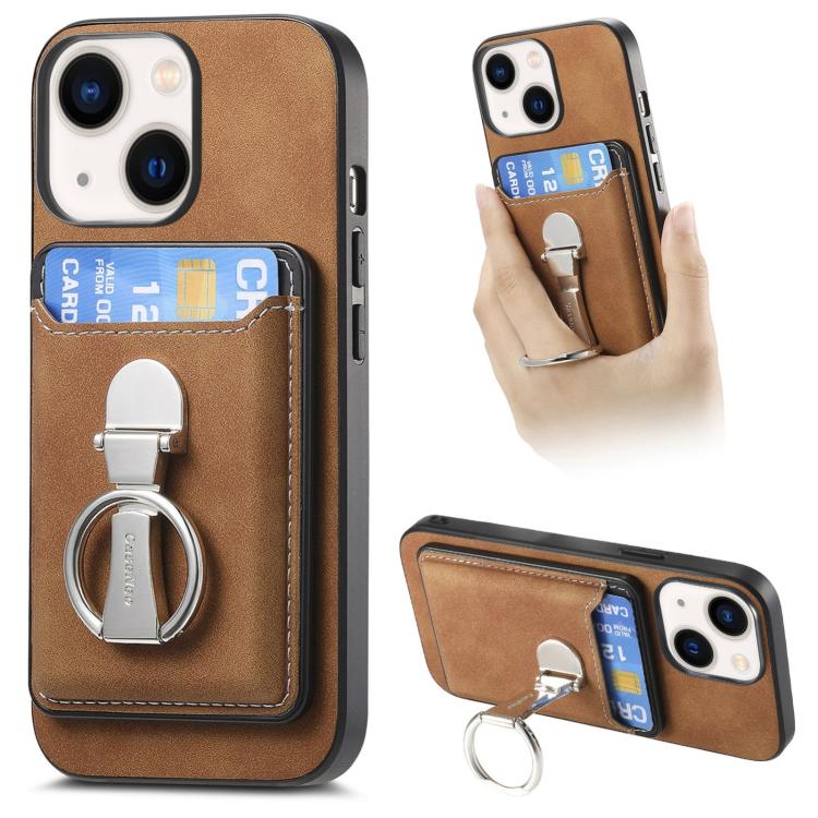 Retro Folding Ring Holder Card Bag MagSafe Phone Case, For iPhone 15 Pro Max, For iPhone 15 Pro, For iPhone 15 Plus, For iPhone 15, For iPhone 14 Plus, For iPhone 14