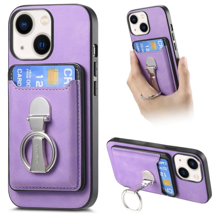 Retro Folding Ring Holder Card Bag MagSafe Phone Case, For iPhone 14 Pro, For iPhone 14 Pro Max, For iPhone 13 Pro Max, For iPhone 13 Pro, For iPhone 13, For iPhone 12