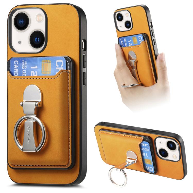 Retro Folding Ring Holder Card Bag MagSafe Phone Case, For iPhone 14 Pro, For iPhone 14 Pro Max, For iPhone 13 Pro Max, For iPhone 13 Pro, For iPhone 13, For iPhone 12