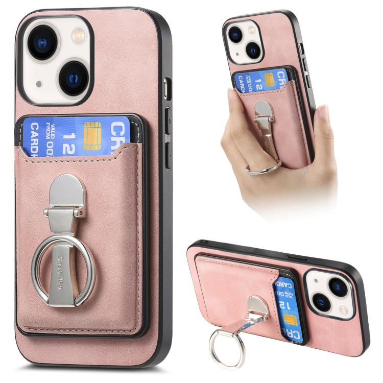 Retro Folding Ring Holder Card Bag MagSafe Phone Case, For iPhone 14 Pro, For iPhone 14 Pro Max, For iPhone 13 Pro Max, For iPhone 13 Pro, For iPhone 13, For iPhone 12
