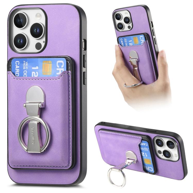 Retro Folding Ring Holder Card Bag MagSafe Phone Case, For iPhone 14 Pro, For iPhone 14 Pro Max, For iPhone 13 Pro Max, For iPhone 13 Pro, For iPhone 13, For iPhone 12