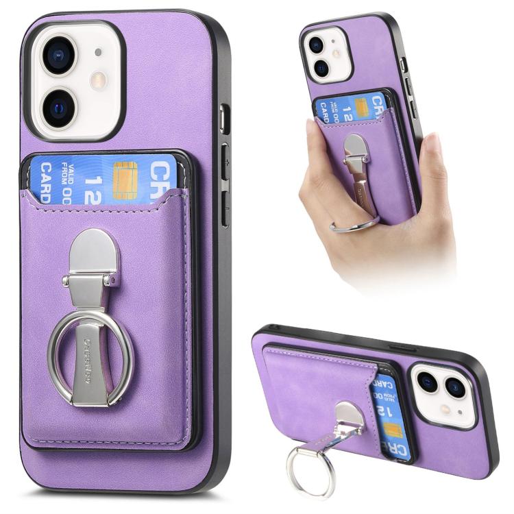 Retro Folding Ring Holder Card Bag MagSafe Phone Case, For iPhone 14 Pro, For iPhone 14 Pro Max, For iPhone 13 Pro Max, For iPhone 13 Pro, For iPhone 13, For iPhone 12