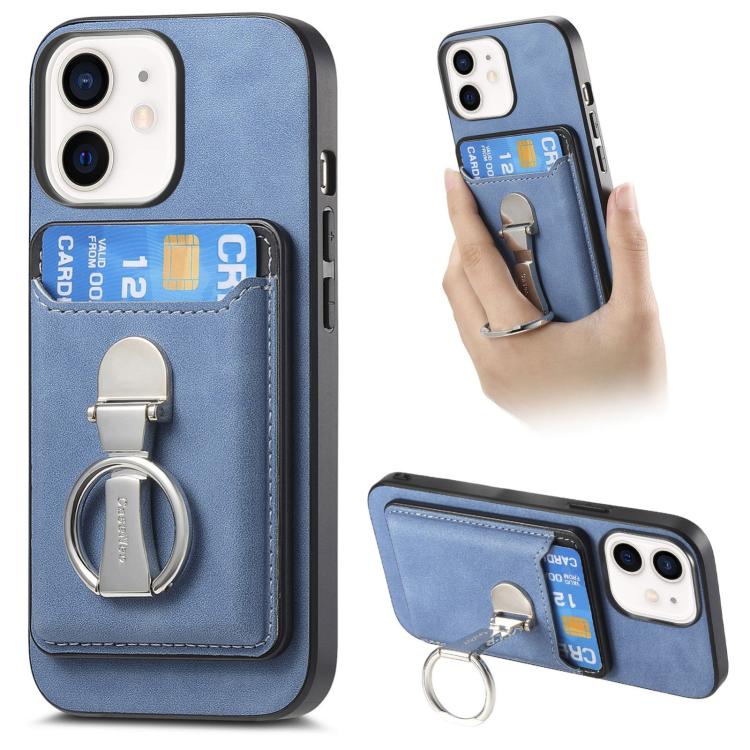 Retro Folding Ring Holder Card Bag MagSafe Phone Case, For iPhone 14 Pro, For iPhone 14 Pro Max, For iPhone 13 Pro Max, For iPhone 13 Pro, For iPhone 13, For iPhone 12