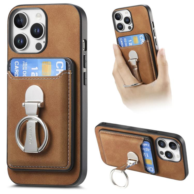 Retro Folding Ring Holder Card Bag MagSafe Phone Case, For iPhone 12 Pro Max, For iPhone 12 Pro, For iPhone 11 Pro Max, For iPhone 11, For iPhone 11 Pro