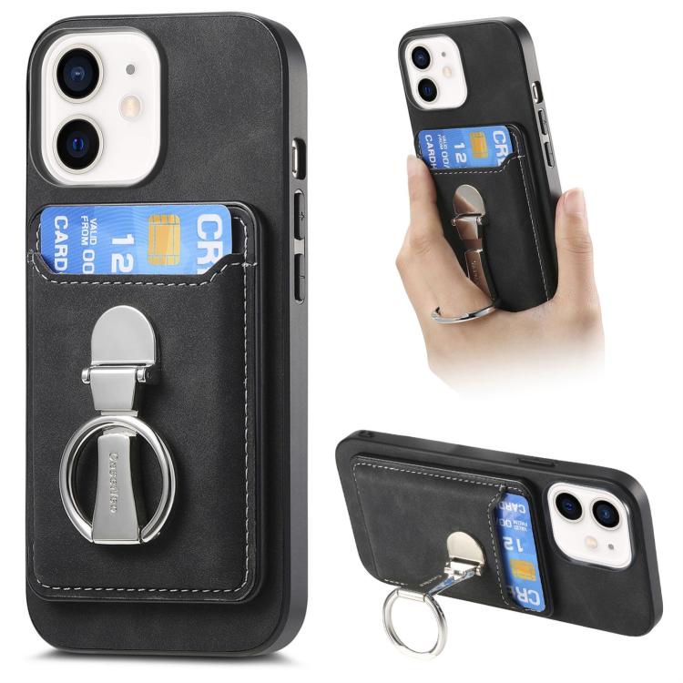 Retro Folding Ring Holder Card Bag MagSafe Phone Case, For iPhone 12 Pro Max, For iPhone 12 Pro, For iPhone 11 Pro Max, For iPhone 11, For iPhone 11 Pro