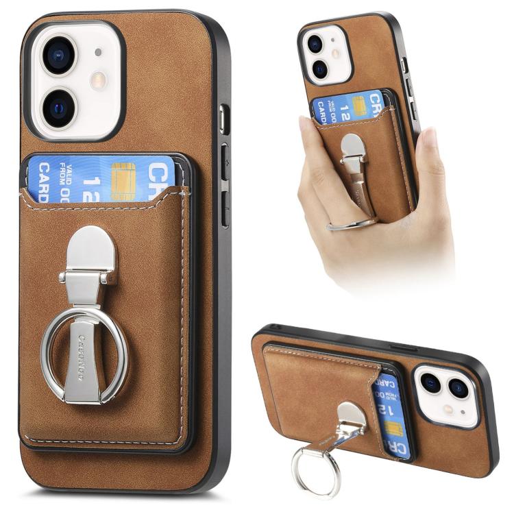 Retro Folding Ring Holder Card Bag MagSafe Phone Case, For iPhone 12 Pro Max, For iPhone 12 Pro, For iPhone 11 Pro Max, For iPhone 11, For iPhone 11 Pro