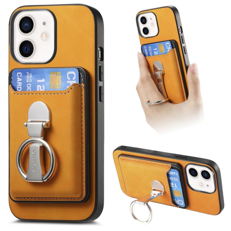 Retro Folding Ring Holder Card Bag MagSafe Phone Case, For iPhone 12 Pro Max, For iPhone 12 Pro, For iPhone 11 Pro Max, For iPhone 11, For iPhone 11 Pro