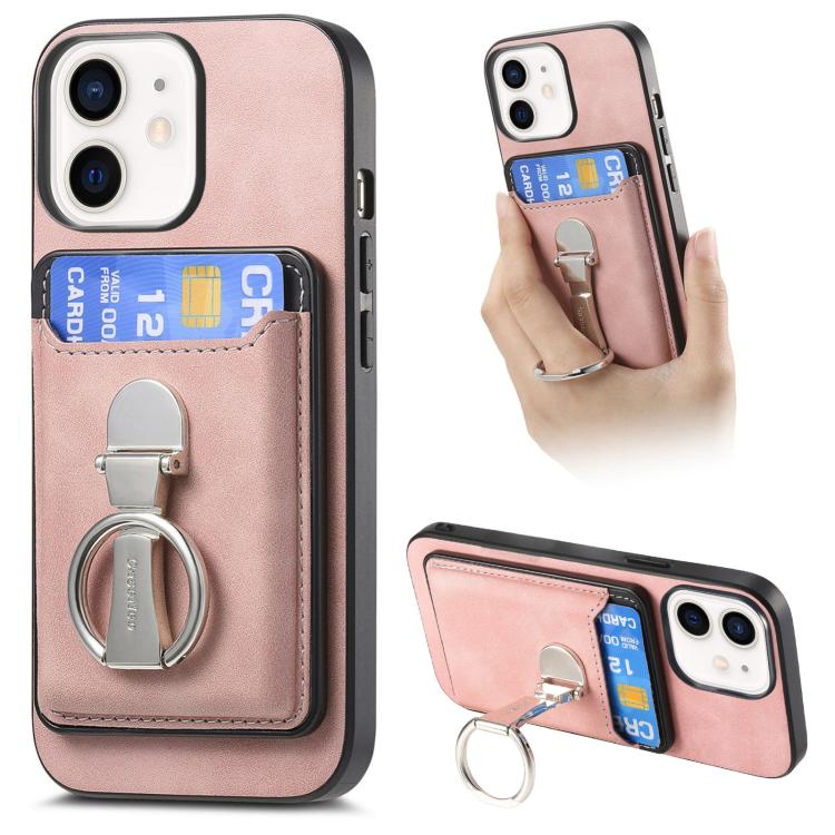 Retro Folding Ring Holder Card Bag MagSafe Phone Case, For iPhone 12 Pro Max, For iPhone 12 Pro, For iPhone 11 Pro Max, For iPhone 11, For iPhone 11 Pro