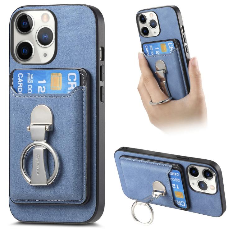Retro Folding Ring Holder Card Bag MagSafe Phone Case, For iPhone 12 Pro Max, For iPhone 12 Pro, For iPhone 11 Pro Max, For iPhone 11, For iPhone 11 Pro