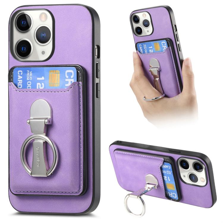 Retro Folding Ring Holder Card Bag MagSafe Phone Case, For iPhone 12 Pro Max, For iPhone 12 Pro, For iPhone 11 Pro Max, For iPhone 11, For iPhone 11 Pro