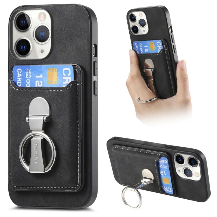 Retro Folding Ring Holder Card Bag MagSafe Phone Case, For iPhone 12 Pro Max, For iPhone 12 Pro, For iPhone 11 Pro Max, For iPhone 11, For iPhone 11 Pro