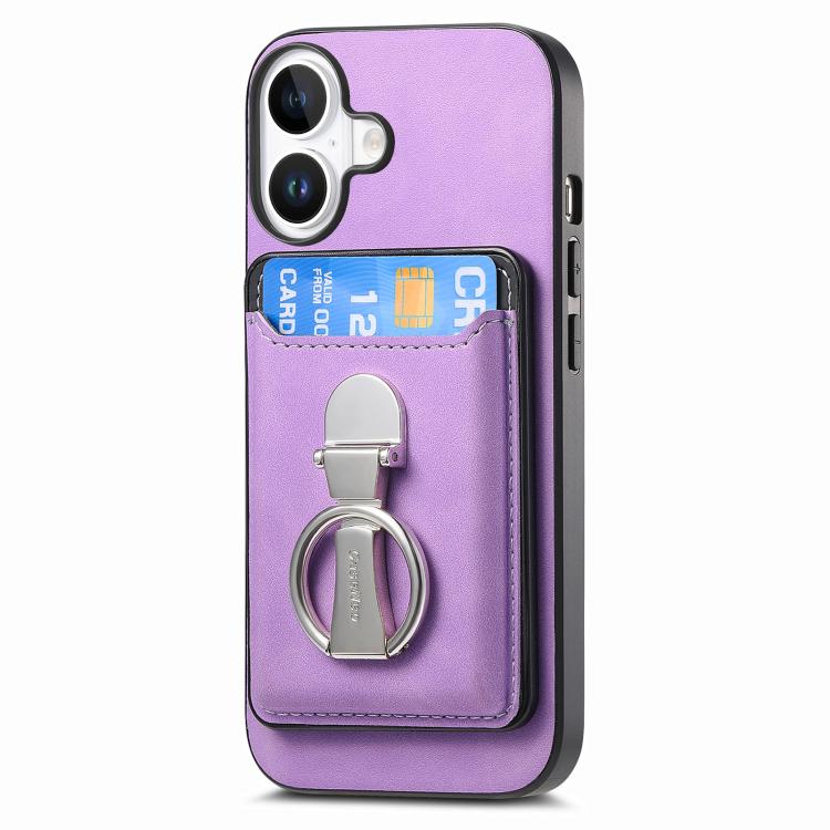 Retro Folding Ring Holder Card Bag MagSafe Phone Case, For iPhone 17, For iPhone Air, For iPhone 16 Pro Max, For iPhone 16 Pro, For iPhone 16 Plus, For iPhone 16