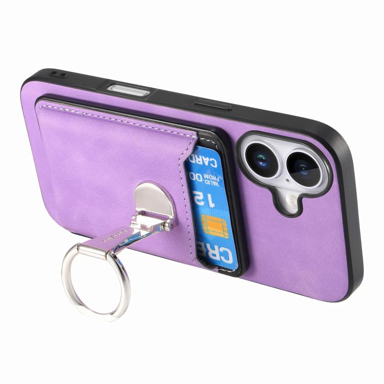 Retro Folding Ring Holder Card Bag MagSafe Phone Case, For iPhone 17, For iPhone Air, For iPhone 16 Pro Max, For iPhone 16 Pro, For iPhone 16 Plus, For iPhone 16