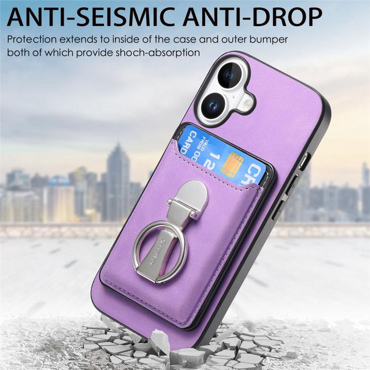 Retro Folding Ring Holder Card Bag MagSafe Phone Case, For iPhone 17, For iPhone Air, For iPhone 16 Pro Max, For iPhone 16 Pro, For iPhone 16 Plus, For iPhone 16