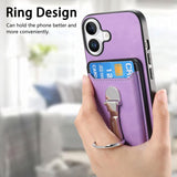 Retro Folding Ring Holder Card Bag MagSafe Phone Case, For iPhone 17, For iPhone Air, For iPhone 16 Pro Max, For iPhone 16 Pro, For iPhone 16 Plus, For iPhone 16