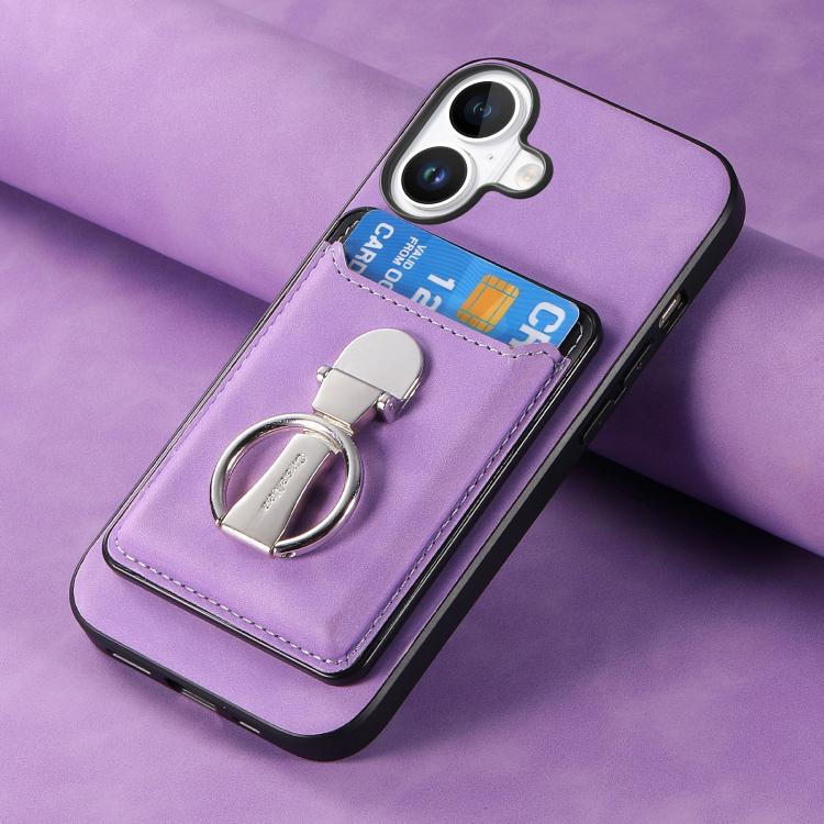 Retro Folding Ring Holder Card Bag MagSafe Phone Case, For iPhone 17, For iPhone Air, For iPhone 16 Pro Max, For iPhone 16 Pro, For iPhone 16 Plus, For iPhone 16