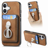 Retro Folding Ring Holder Card Bag MagSafe Phone Case, For iPhone 17, For iPhone Air, For iPhone 16 Pro Max, For iPhone 16 Pro, For iPhone 16 Plus, For iPhone 16