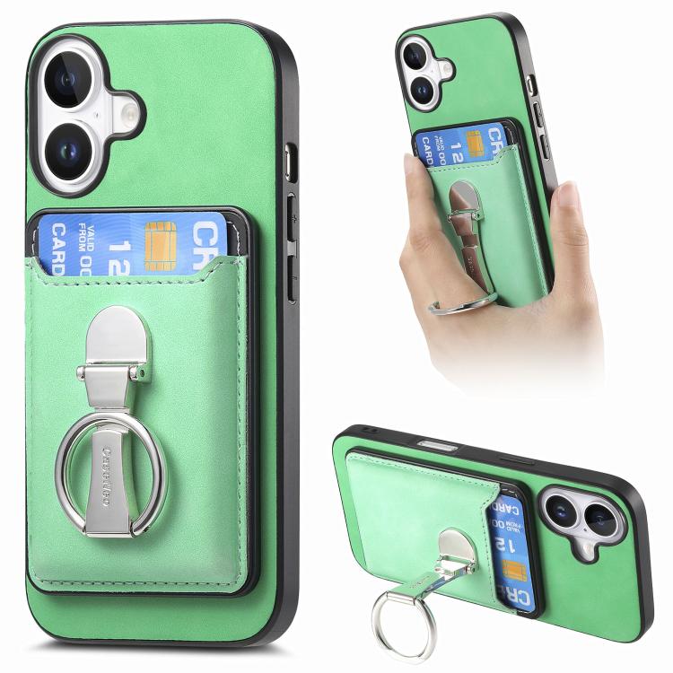 Retro Folding Ring Holder Card Bag MagSafe Phone Case, For iPhone 17, For iPhone Air, For iPhone 16 Pro Max, For iPhone 16 Pro, For iPhone 16 Plus, For iPhone 16