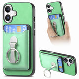 Retro Folding Ring Holder Card Bag MagSafe Phone Case, For iPhone 17, For iPhone Air, For iPhone 16 Pro Max, For iPhone 16 Pro, For iPhone 16 Plus, For iPhone 16