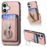 Retro Folding Ring Holder Card Bag MagSafe Phone Case, For iPhone 17, For iPhone Air, For iPhone 16 Pro Max, For iPhone 16 Pro, For iPhone 16 Plus, For iPhone 16