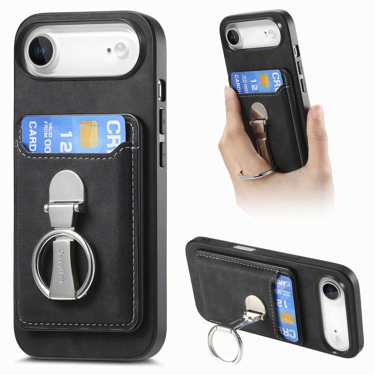 Retro Folding Ring Holder Card Bag MagSafe Phone Case, For iPhone 17, For iPhone Air, For iPhone 16 Pro Max, For iPhone 16 Pro, For iPhone 16 Plus, For iPhone 16
