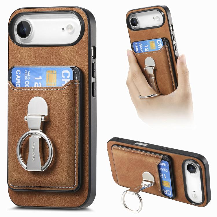 Retro Folding Ring Holder Card Bag MagSafe Phone Case, For iPhone 17, For iPhone Air, For iPhone 16 Pro Max, For iPhone 16 Pro, For iPhone 16 Plus, For iPhone 16