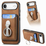 Retro Folding Ring Holder Card Bag MagSafe Phone Case, For iPhone 17, For iPhone Air, For iPhone 16 Pro Max, For iPhone 16 Pro, For iPhone 16 Plus, For iPhone 16